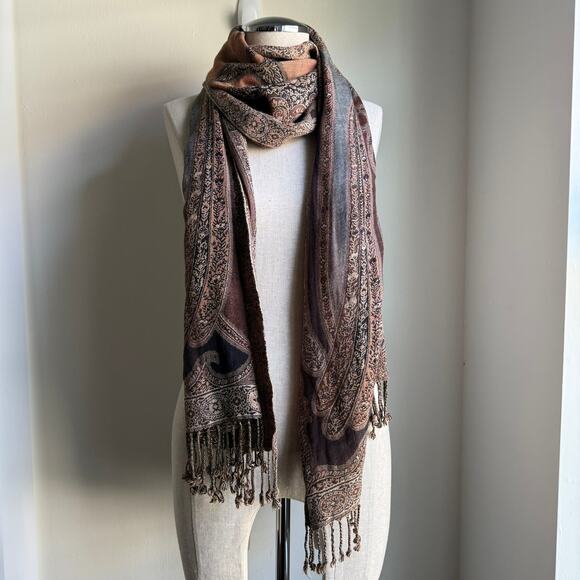 Paisley Fringe Scarf Shawl Wrap Boho Heritage Fall Accessory 71x20.5 - Picture 3 of 11